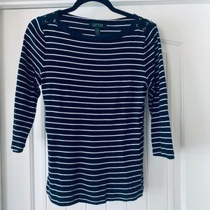 SOLD Ralph Lauren Boatneck Striped 3/4 Sleeve Top